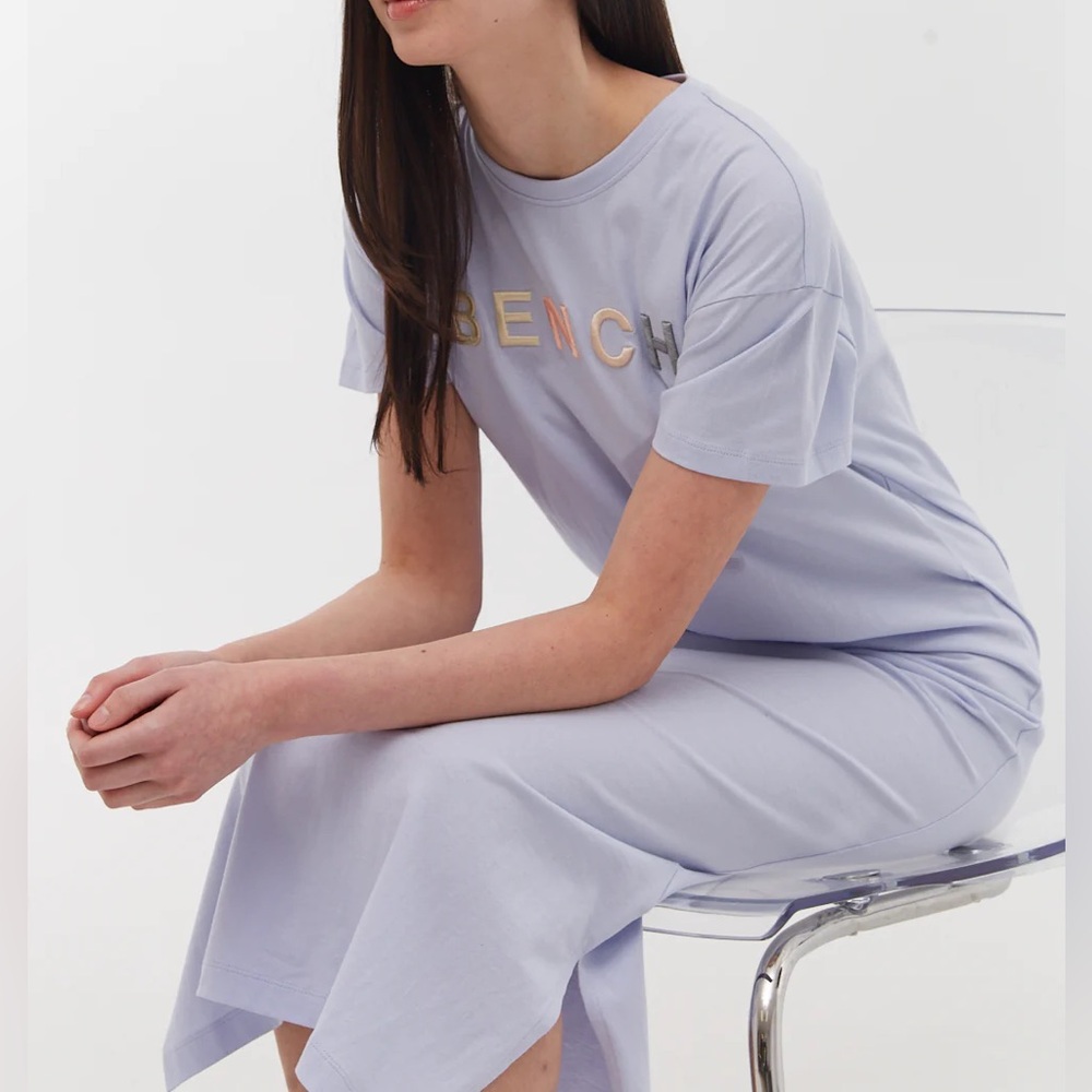 Bench Periwinkle DNA Tussah Chest‎ Logo Embroidered T-Shirt Dress Size XS